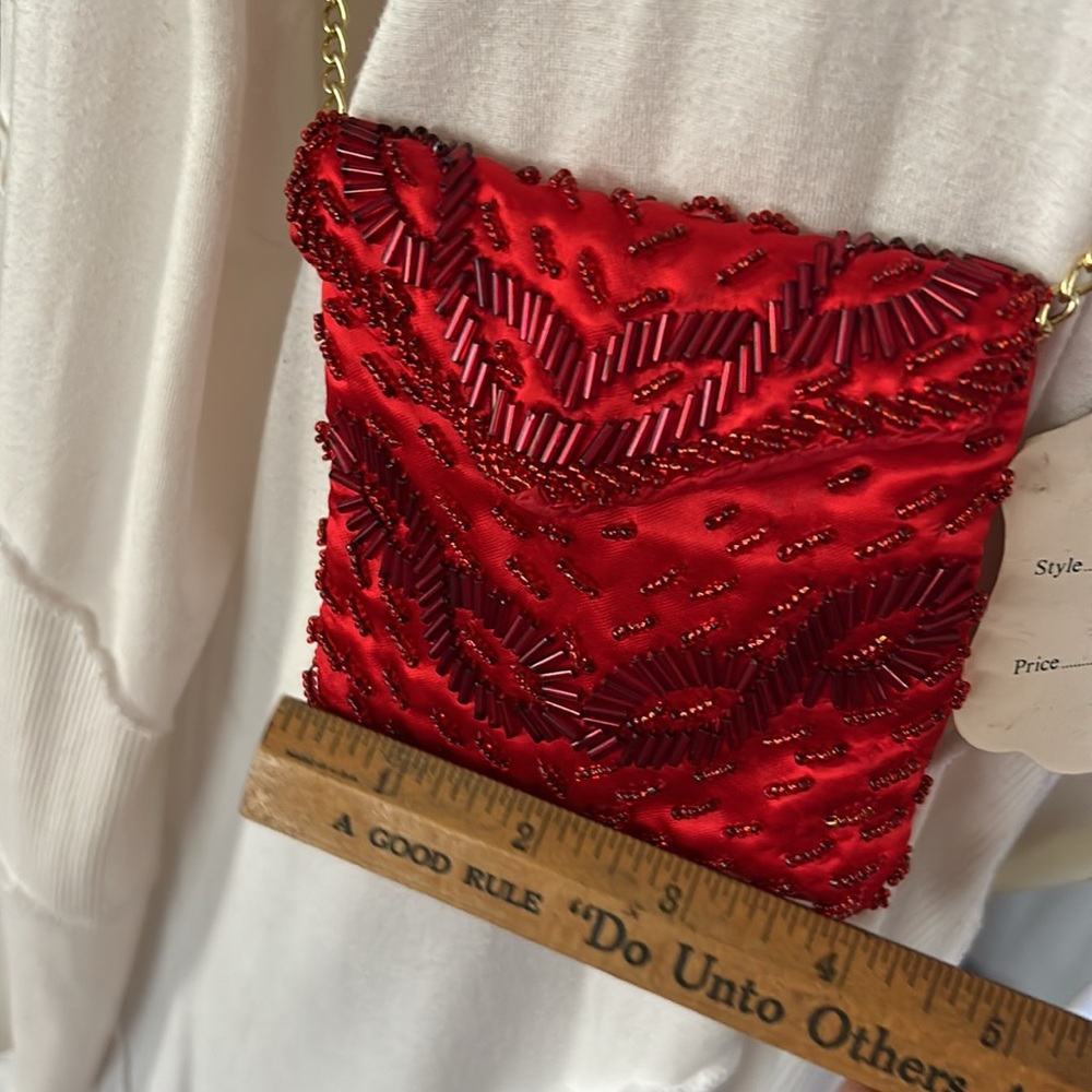Vintage MISTER ERNEST Mini Formal Evening Red Beaded Crossbody Bag - Picture 8 of 8